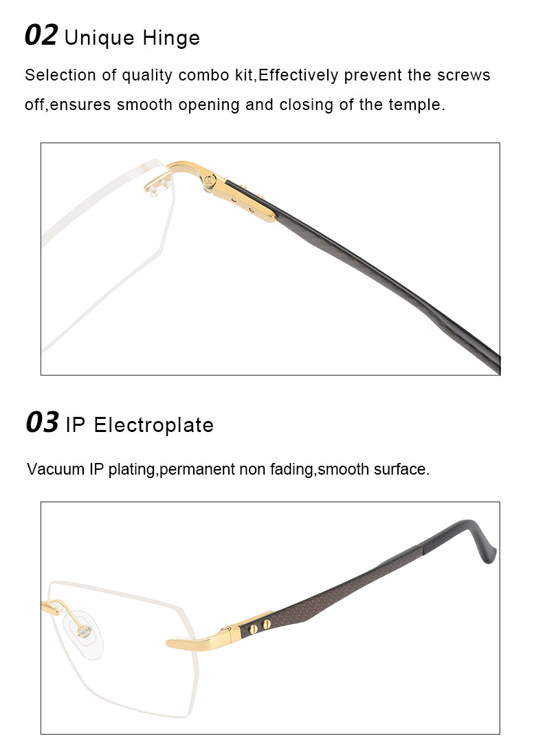 Krasivyy Mens Rimless Square Carbon Fiber Titanium Eyeglasses Kr16027 — view 6 | Krasivyy at FuzWeb