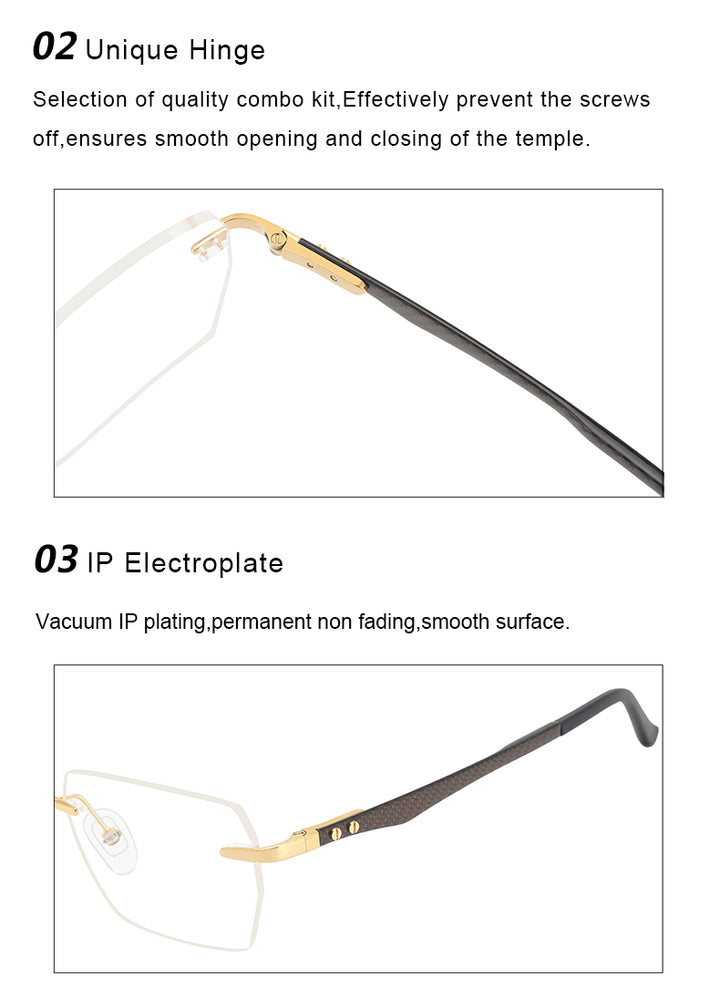 Krasivyy Mens Rimless Square Carbon Fiber Titanium Eyeglasses Kr16027 — view 6 | Krasivyy at FuzWeb
