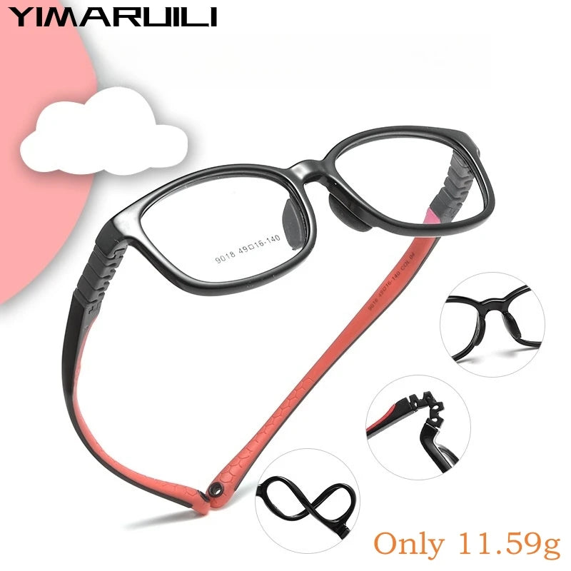 Yimaruili Unisex Childrens Full Rim Square Screwless Tr 90 Silicone Eyeglasses 9018 — view 2 | Yimaruili Eyeglasses at FuzWeb