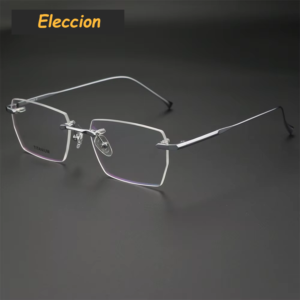 Eleccion Men's Rimless Square Polygon Titanium Eyeglasses 42324 Rimless Eleccion Silver