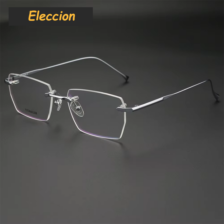 Eleccion Men's Rimless Square Polygon Titanium Eyeglasses 42324 Rimless Eleccion Silver