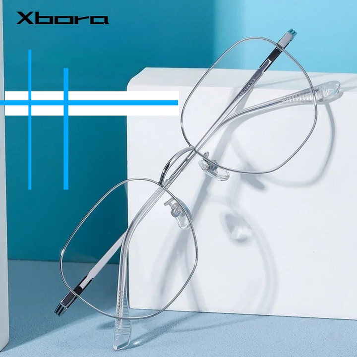 Xbora Unisex Full Rim Polygonal Brow Line Titanium Eyeglasses 998447