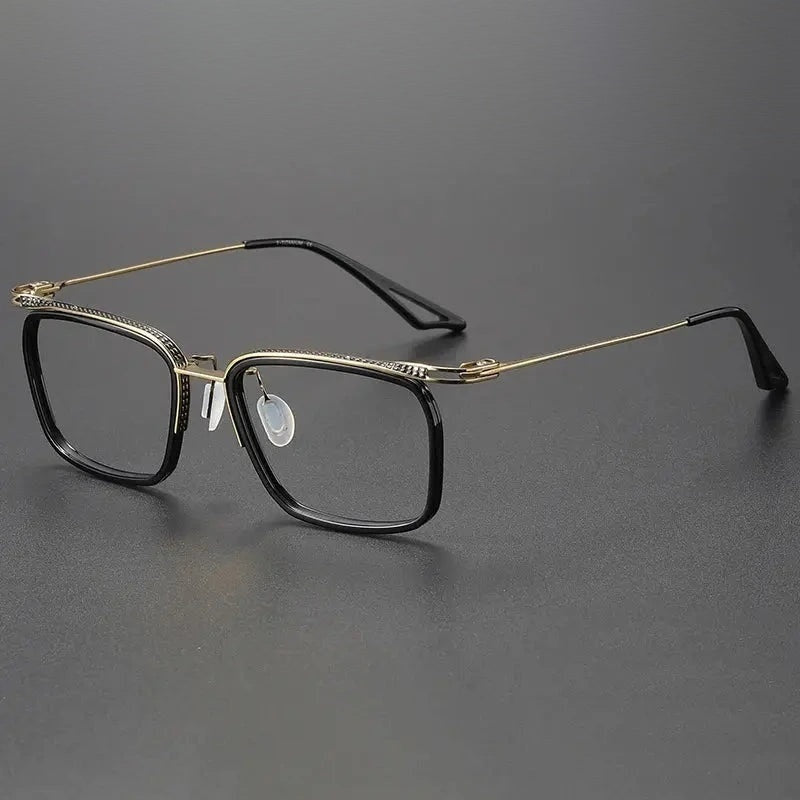 Black Mask Unisex Full Rim Square Titanium Acetate Eyeglasses 80863 - Black-Gold