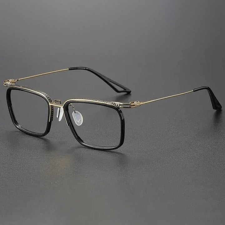 Black Mask Unisex Full Rim Square Titanium Acetate Eyeglasses 80863 - Black-Gold