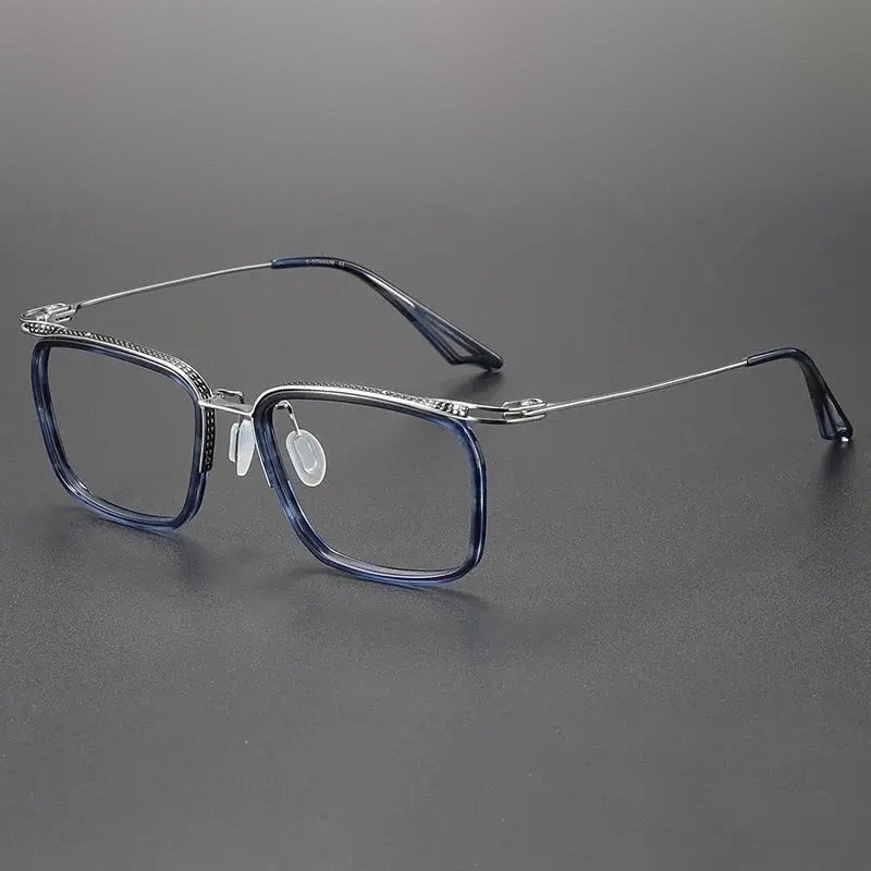 Black Mask Unisex Full Rim Square Titanium Acetate Eyeglasses 80863 - Blue