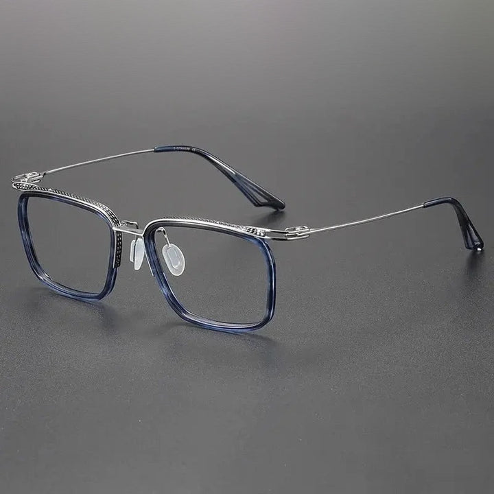 Black Mask Unisex Full Rim Square Titanium Acetate Eyeglasses 80863 - Blue