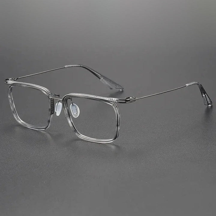 Black Mask Unisex Full Rim Square Titanium Acetate Eyeglasses 80863 - Gray
