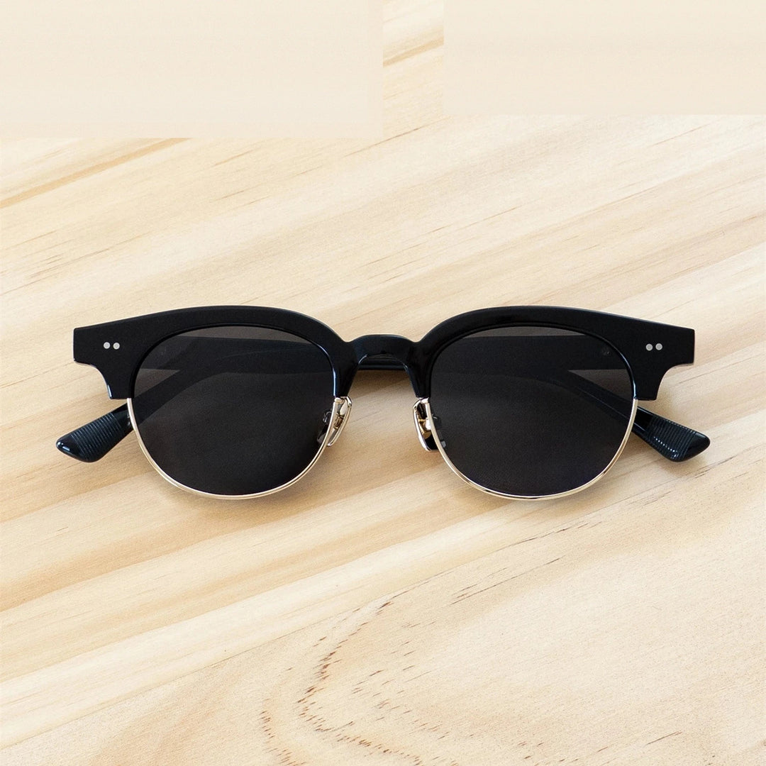 Black Mask Men Full Rim Round Titanium Polarized Sunglasses BM-PL26S - Black-Gray / As Shown