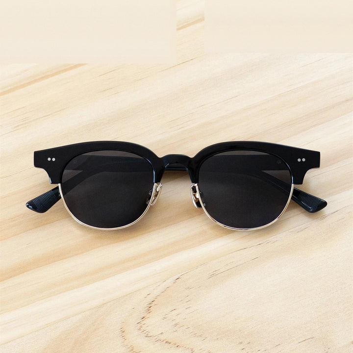 Black Mask Men Full Rim Round Titanium Polarized Sunglasses BM-PL26S - Black-Gray / As Shown