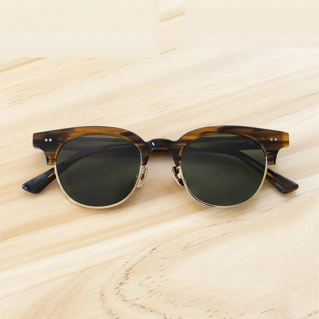 Black Mask Men Full Rim Round Titanium Polarized Sunglasses BM-PL26S - Tortoise-Green / As Shown
