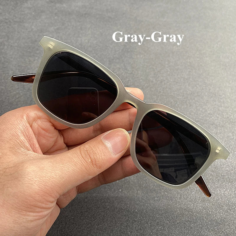 Black Mask Men's Full Rim Square Acetate Polarized Sunglasses 9020 - Gray-Gray