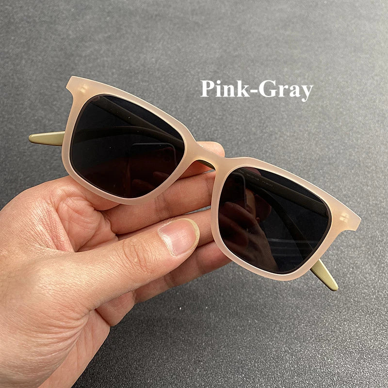 Black Mask Men's Full Rim Square Acetate Polarized Sunglasses 9020 - Pink-Gray