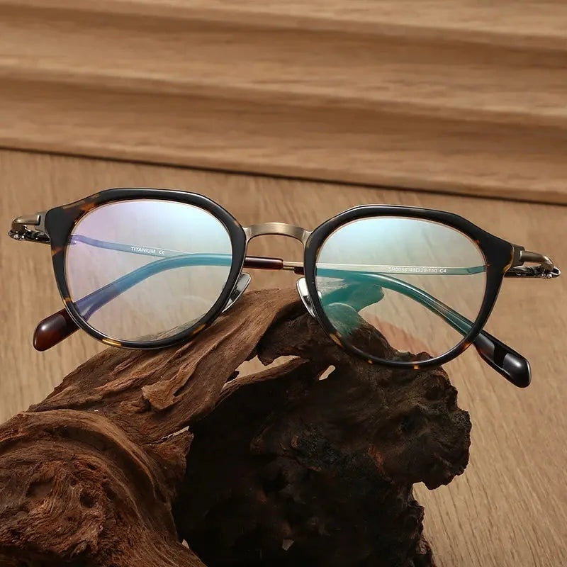 Black Mask Unisex Full Rim Flat Top Oval Titanium Acetate Eyeglasses 880058 - Tortoise-Bronze