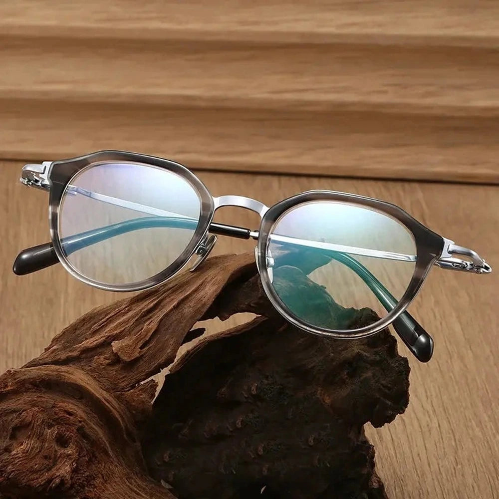 Black Mask Unisex Full Rim Flat Top Oval Titanium Acetate Eyeglasses 880058 - Tortoise-Bronze