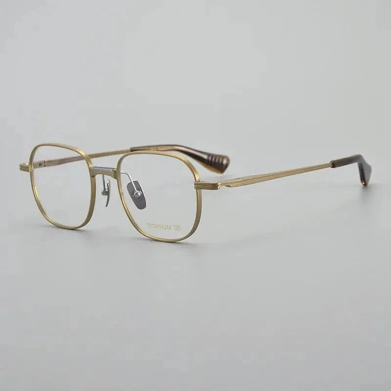 Black Mask Unisex Full Rim Irregular Square Titanium Eyeglasses 914251 - Gold