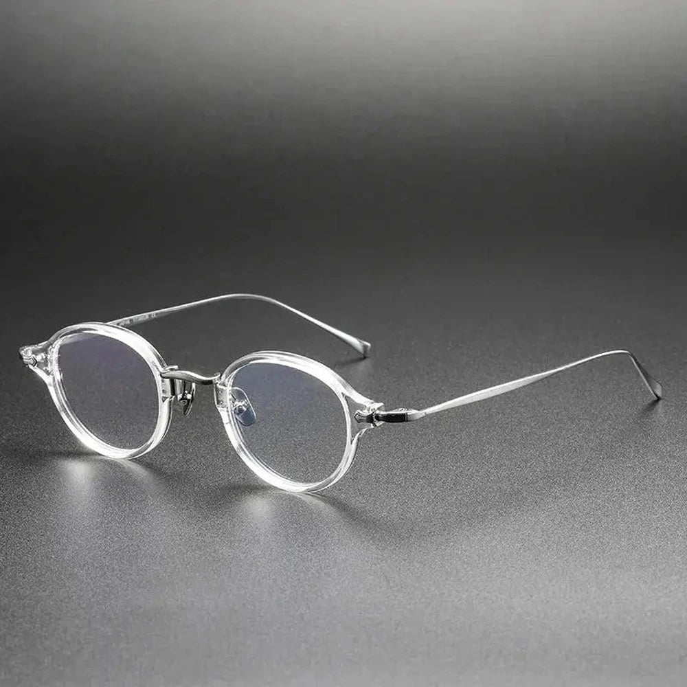 Black Mask Unisex Full Rim Oval Round Titanium Acetate Eyeglasses 34182 - Black