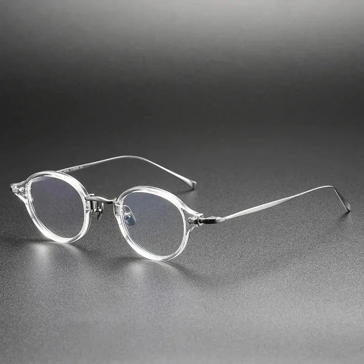 Black Mask Unisex Full Rim Oval Round Titanium Acetate Eyeglasses 34182 - Black