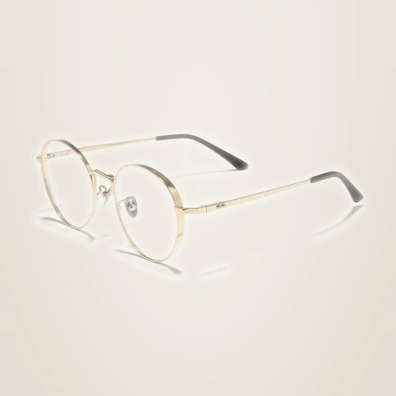 Black Mask Unisex Full Rim Oval Round Titanium Eyeglasses 388006 - Gold