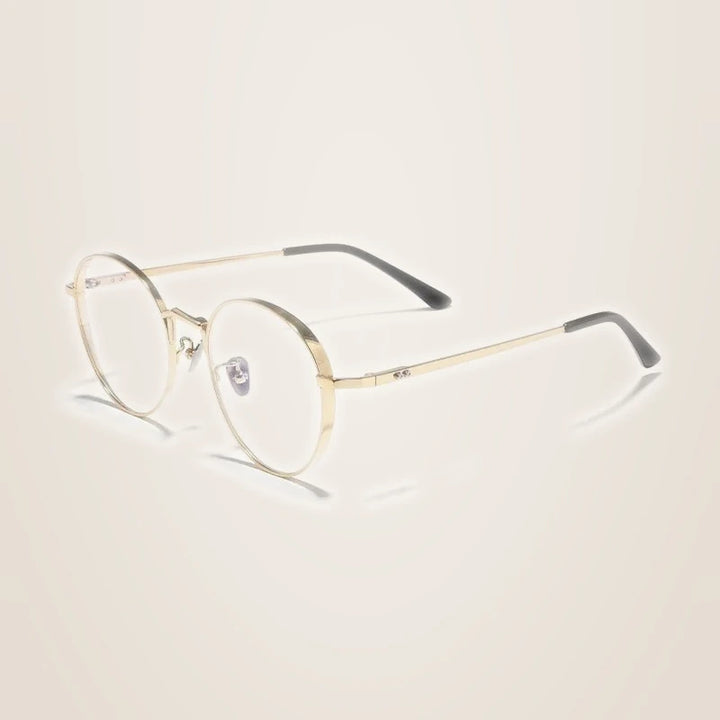 Black Mask Unisex Full Rim Oval Round Titanium Eyeglasses 388006 - Gold