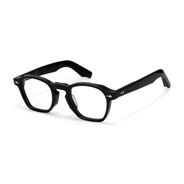 Black Mask Unisex Full Rim Polygon Square Acetate Eyeglasses 396195 - Black