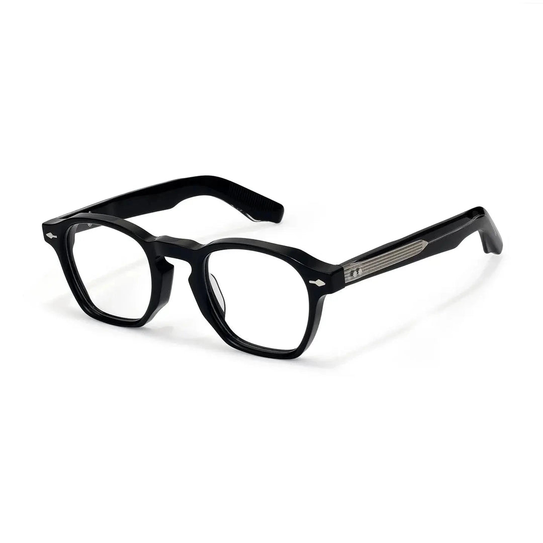 Black Mask Unisex Full Rim Polygon Square Acetate Eyeglasses 396195 - Black-Silver