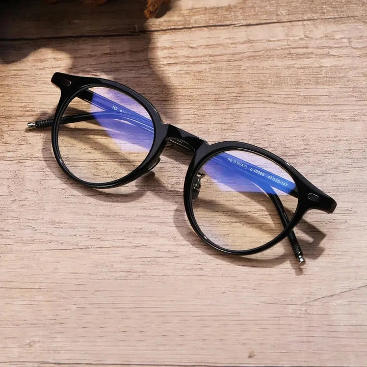 Black Mask Unisex Full Rim Round Acetate Eyeglasses 41803 - Black