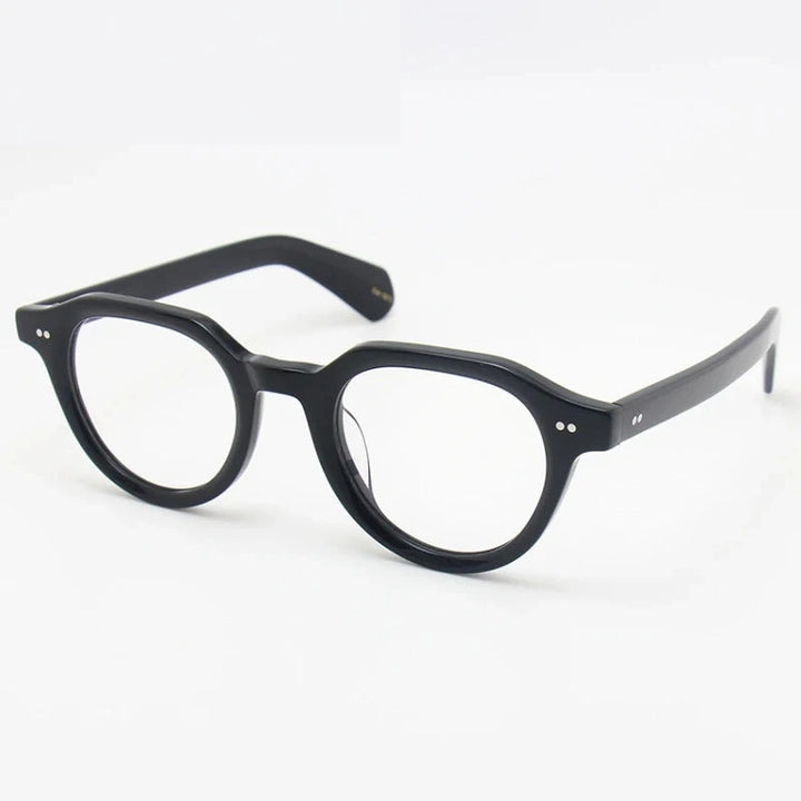 Black Mask Unisex Full Rim Round Acetate Eyeglasses Fuz 4 - Black