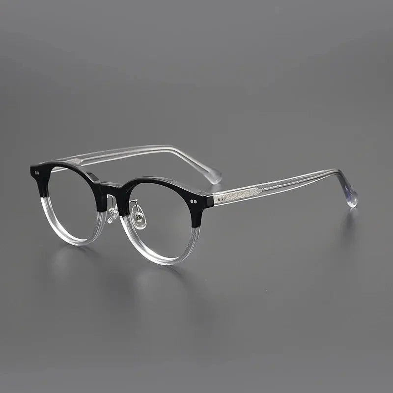 Black Mask Unisex Full Rim Round Acetate Eyeglasses 798615 - Black-Crystal