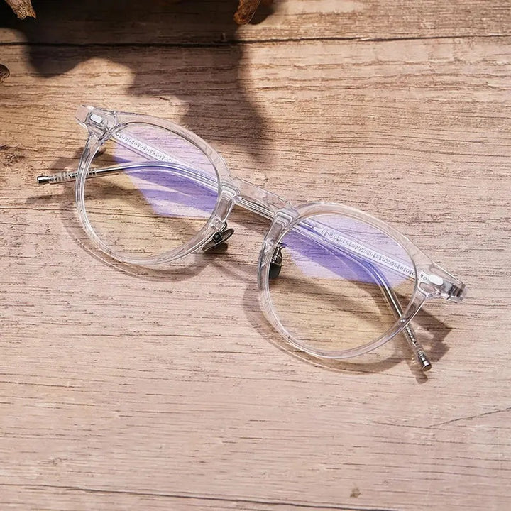 Black Mask Unisex Full Rim Round Acetate Eyeglasses 41803 - Crystal