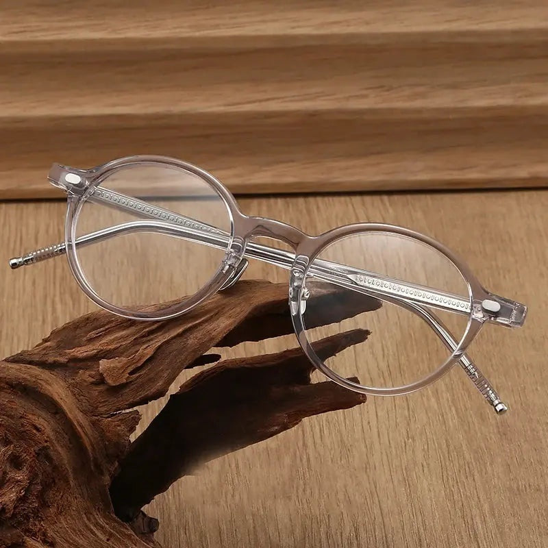 Black Mask Unisex Full Rim Round Acetate Eyeglasses 844005 - Gray
