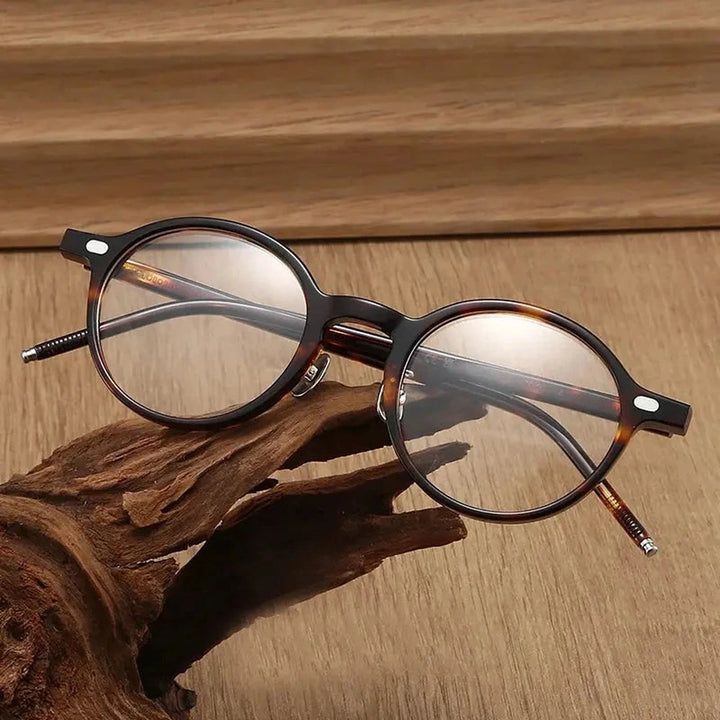 Black Mask Unisex Full Rim Round Acetate Eyeglasses 844005 - Gray