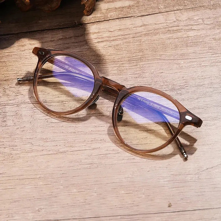 Black Mask Unisex Full Rim Round Acetate Eyeglasses 41803 - Tawny