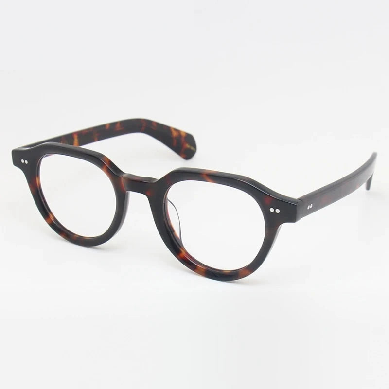 Black Mask Unisex Full Rim Round Acetate Eyeglasses Fuz 4 - Tortoise