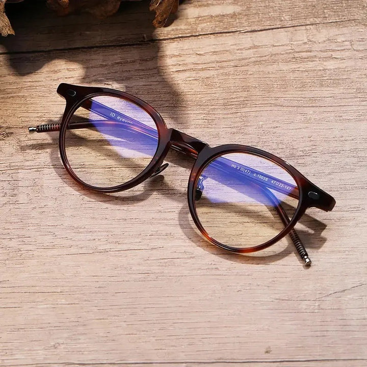 Black Mask Unisex Full Rim Round Acetate Eyeglasses 41803 - Tortoise