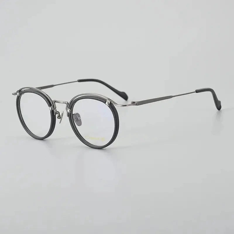 Black Mask Unisex Full Rim Round Acetate Titanium Eyeglasses 77036 - Black-Gray