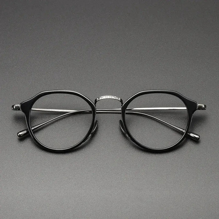 Black Mask Unisex Full Rim Round Acetate Titanium Eyeglasses 361113 - Black-Gray