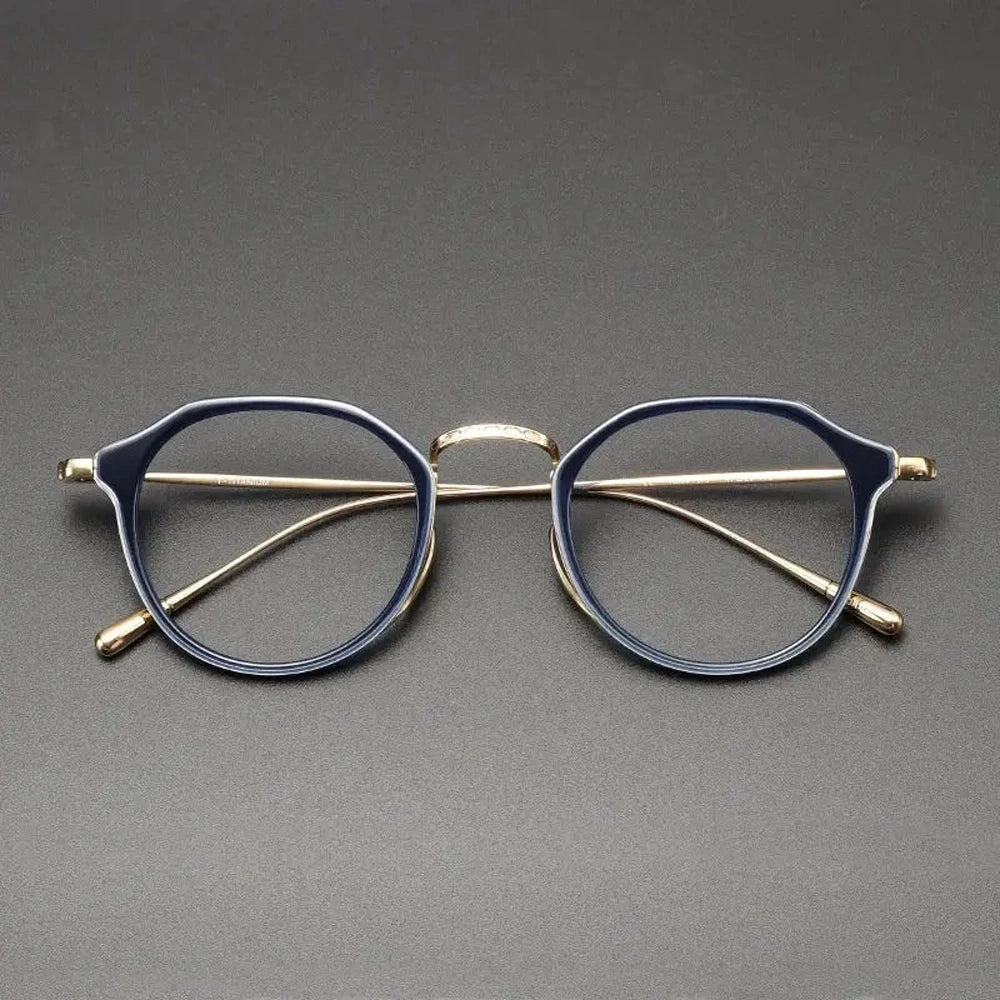 Black Mask Unisex Full Rim Round Acetate Titanium Eyeglasses 361113 - Blue
