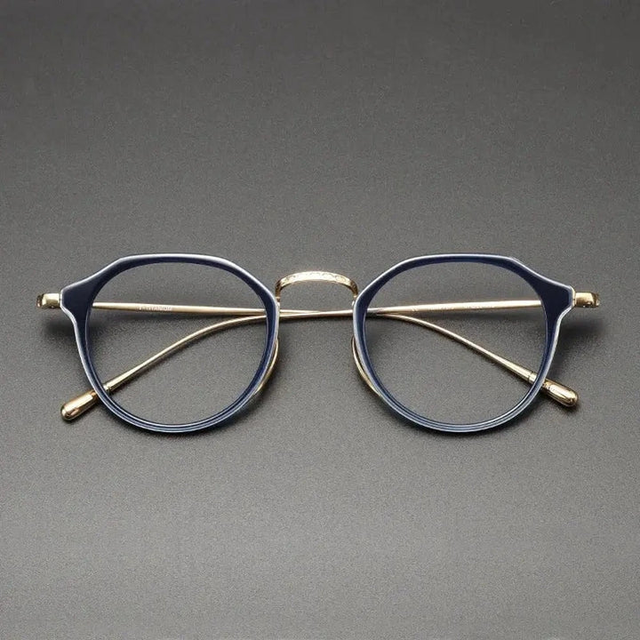 Black Mask Unisex Full Rim Round Acetate Titanium Eyeglasses 361113 - Blue