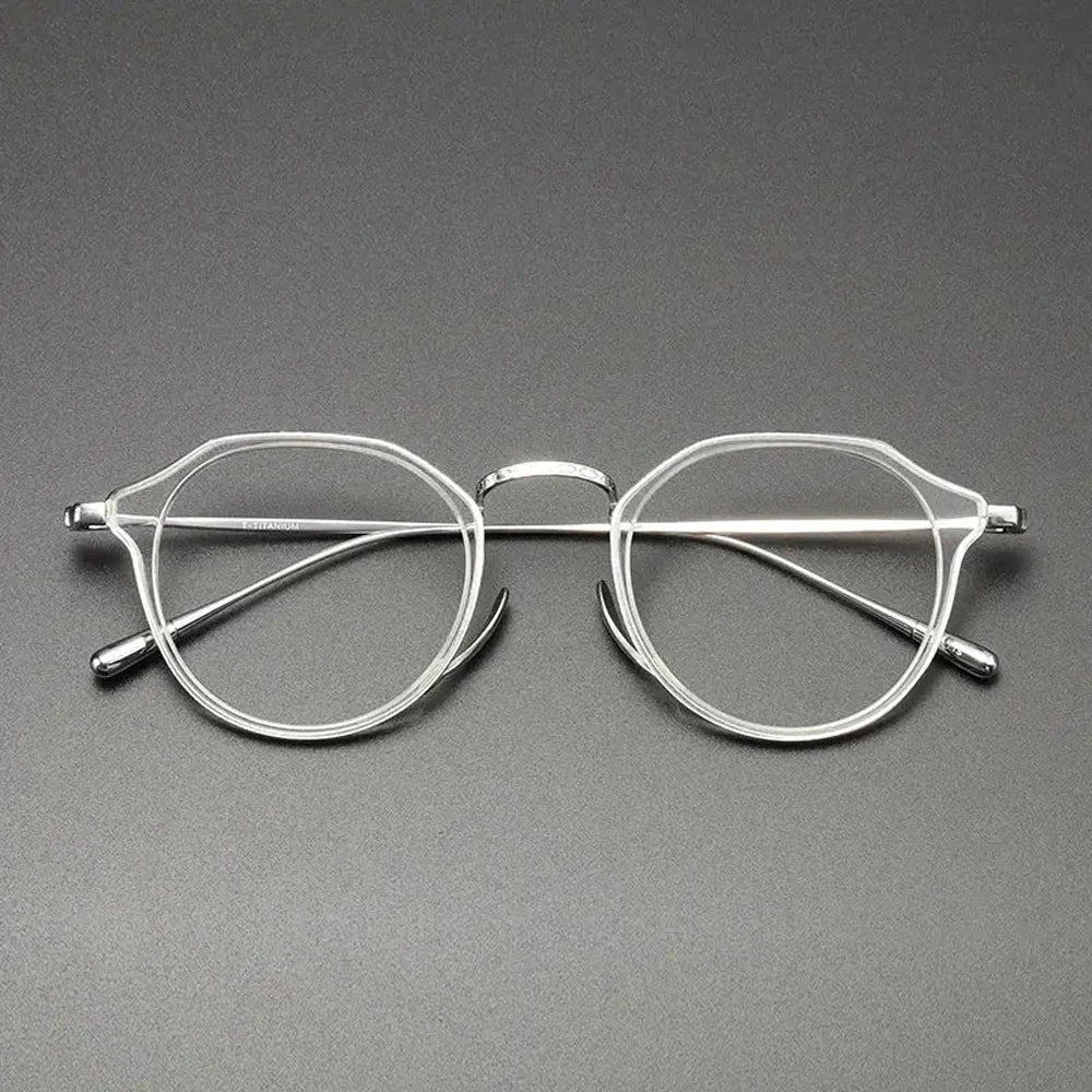 Black Mask Unisex Full Rim Round Acetate Titanium Eyeglasses 361113 - Crystal