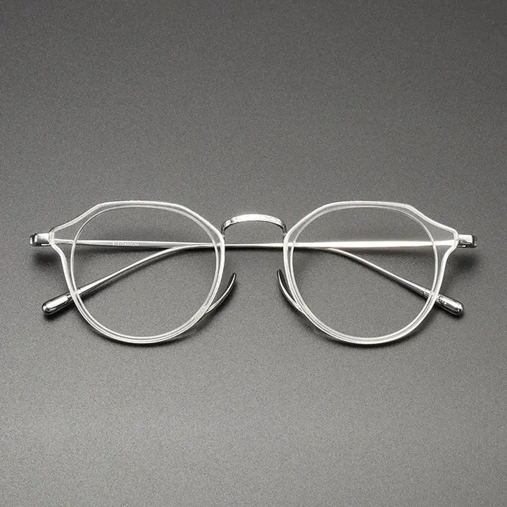 Black Mask Unisex Full Rim Round Acetate Titanium Eyeglasses 361113 - Crystal