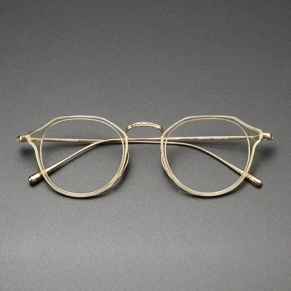 Black Mask Unisex Full Rim Round Acetate Titanium Eyeglasses 361113 - Gold