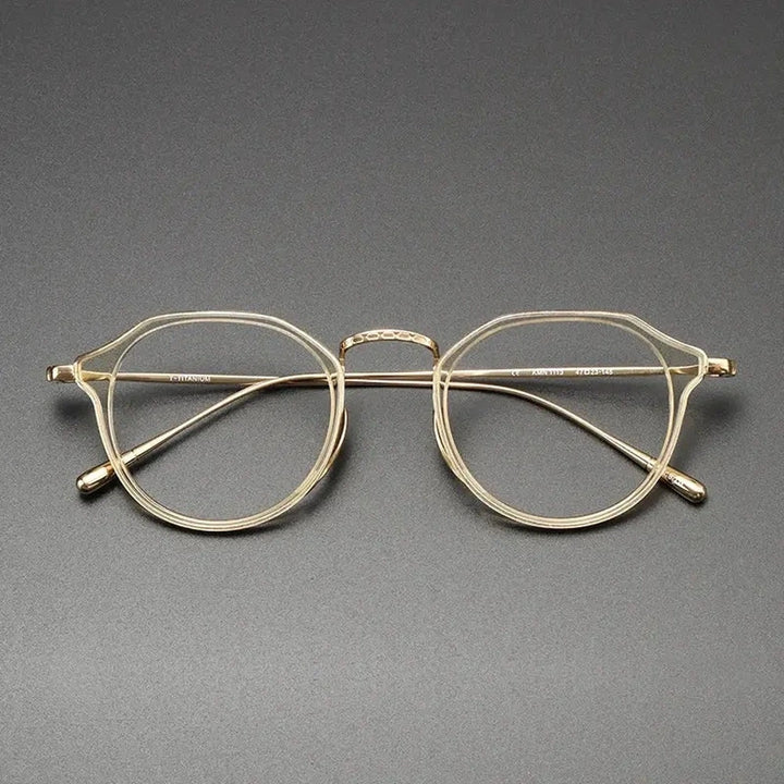 Black Mask Unisex Full Rim Round Acetate Titanium Eyeglasses 361113 - Gold