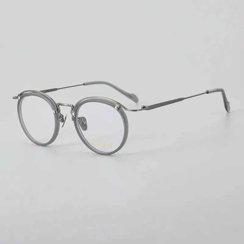 Black Mask Unisex Full Rim Round Acetate Titanium Eyeglasses 77036 - Gray
