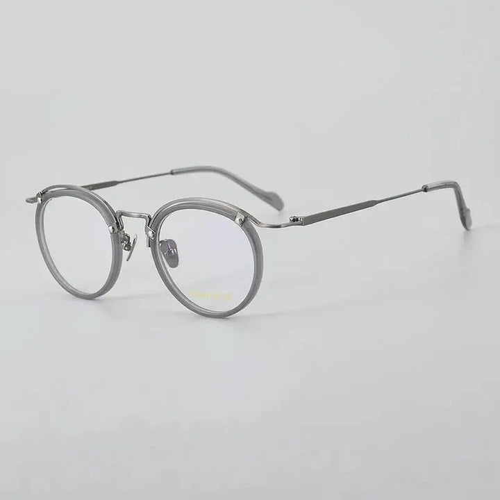 Black Mask Unisex Full Rim Round Acetate Titanium Eyeglasses 77036 - Gray