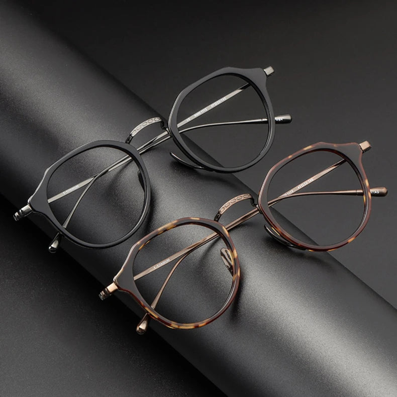 Black Mask Unisex Full Rim Round Acetate Titanium Eyeglasses 361113 - Size Chart