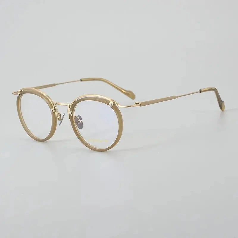 Black Mask Unisex Full Rim Round Acetate Titanium Eyeglasses 77036 - Tawny-Gold