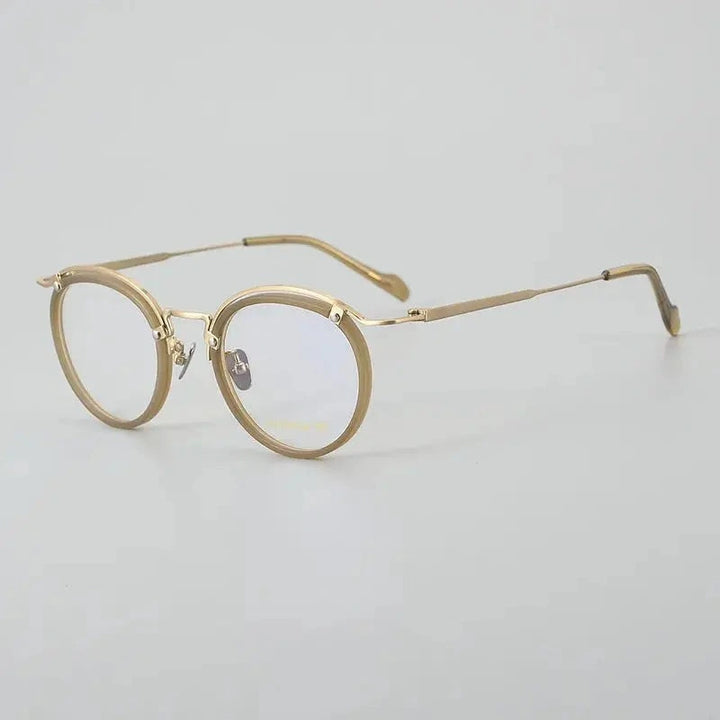 Black Mask Unisex Full Rim Round Acetate Titanium Eyeglasses 77036 - Tawny-Gold