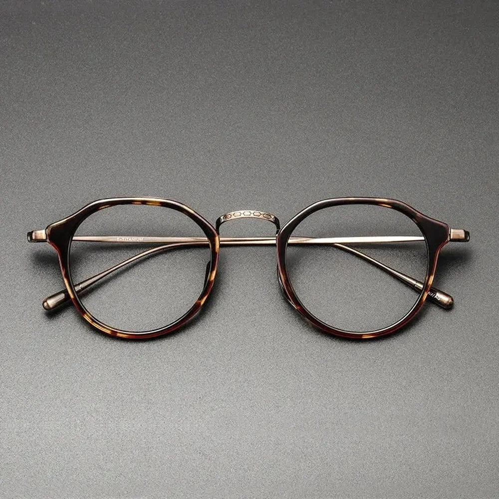 Black Mask Unisex Full Rim Round Acetate Titanium Eyeglasses 361113 - Tortoise
