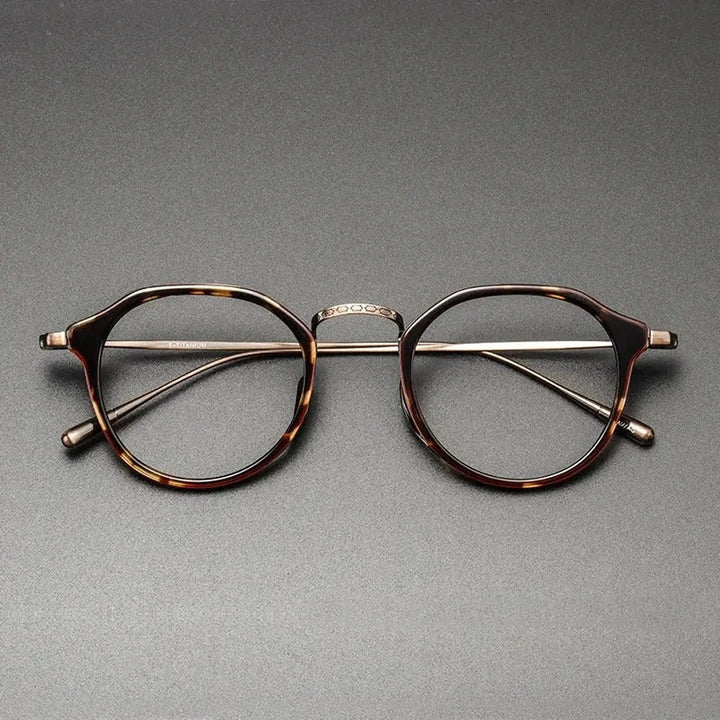 Black Mask Unisex Full Rim Round Acetate Titanium Eyeglasses 361113 - Tortoise