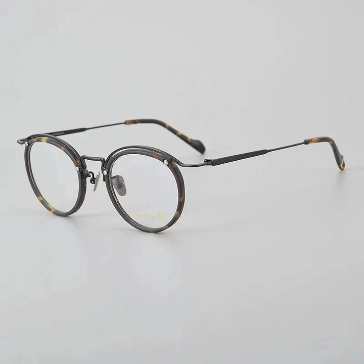 Black Mask Unisex Full Rim Round Acetate Titanium Eyeglasses 77036 - Tortoise-Black